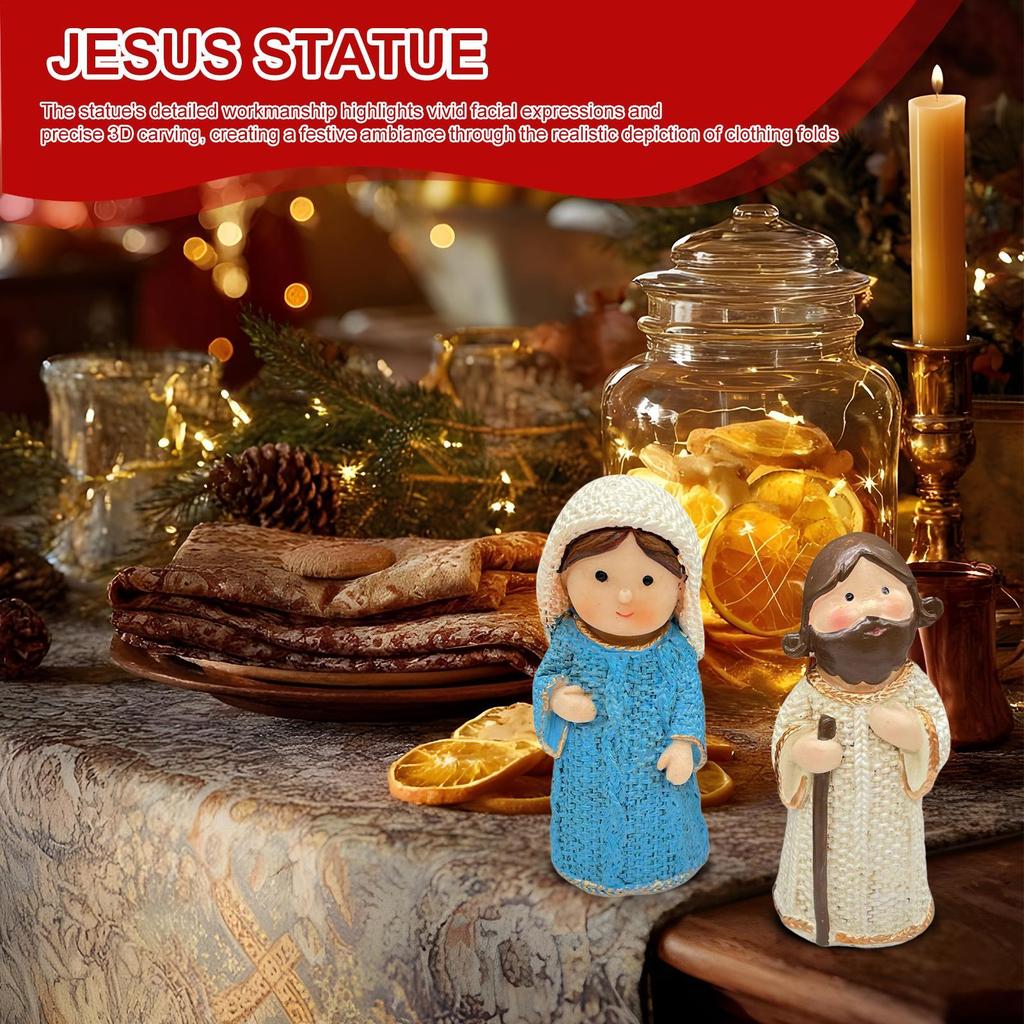 Jesus Figurine Jesus Desk Decor And Mary Figurine Kit Resin Religious Sculpture Collectible Decoration For Living Room Bedroom
