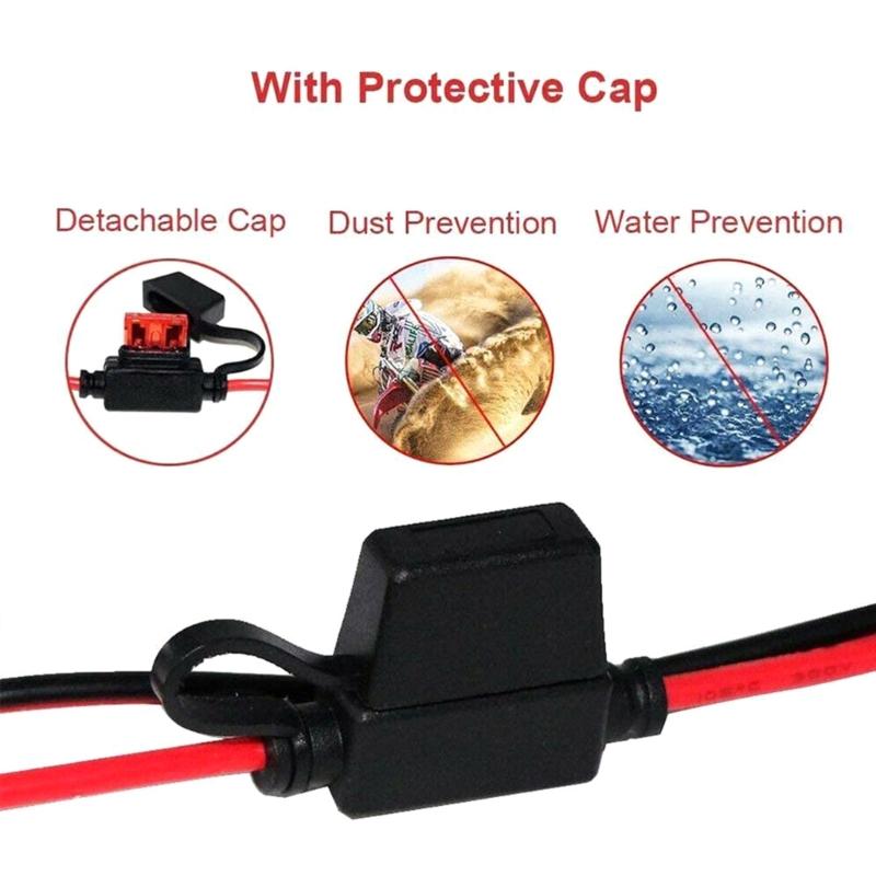 Suport pentru siguranțe dublu pozitiv/negativ stil ATC 10AWG fir cu terminale inelare și conectori 45A pentru vehicule 2ft/60cm