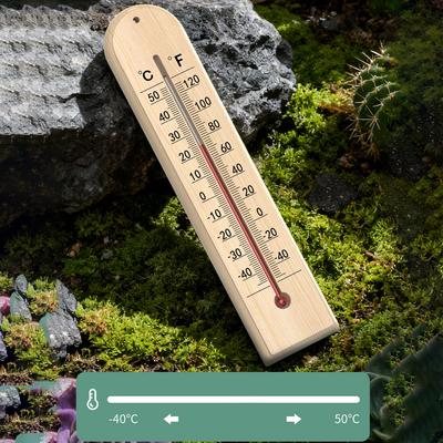 1 Stück Wandmontiertes Hochpräzises Holzthermometer Raumdekoration für Garage Gewächshaus Zuhause Küchenwerkzeuge Terrassen Schuppen Raum