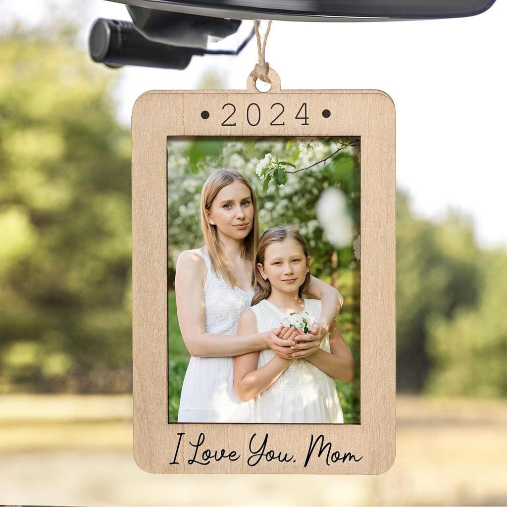 Wooden Decorative Hanging Photo Frame, Driving Safety Decorative Rearview Mirror Accessories  Car Photo Frame