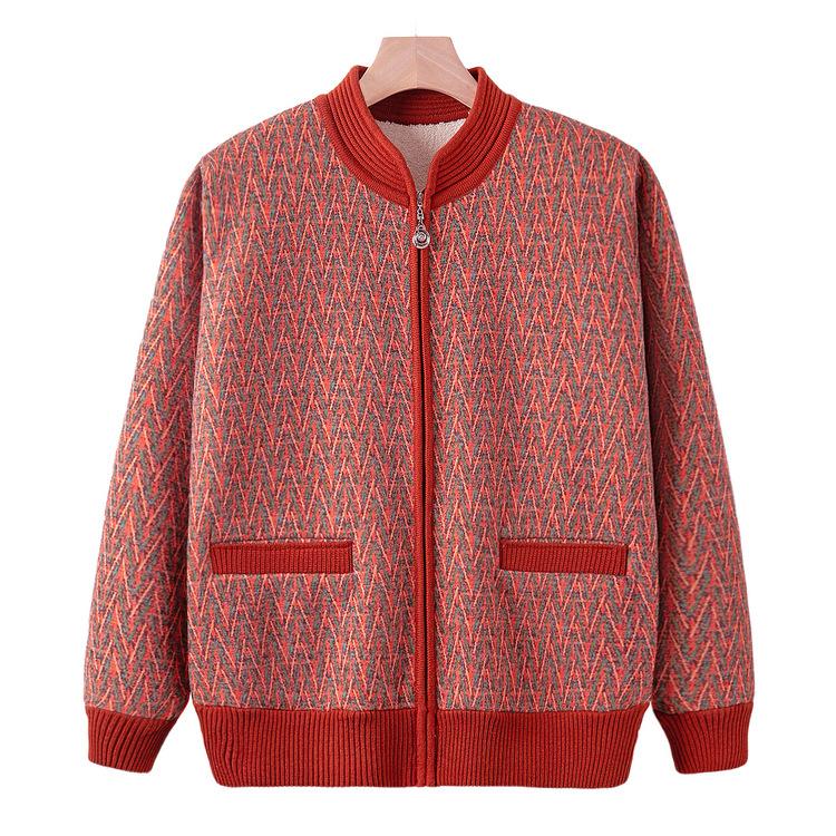 Grandma Autumn and Winter Coat Plus Velvet Thickened Sweater New Style Middle-aged and Elderly Mothers Winter Clothes Old Ladies