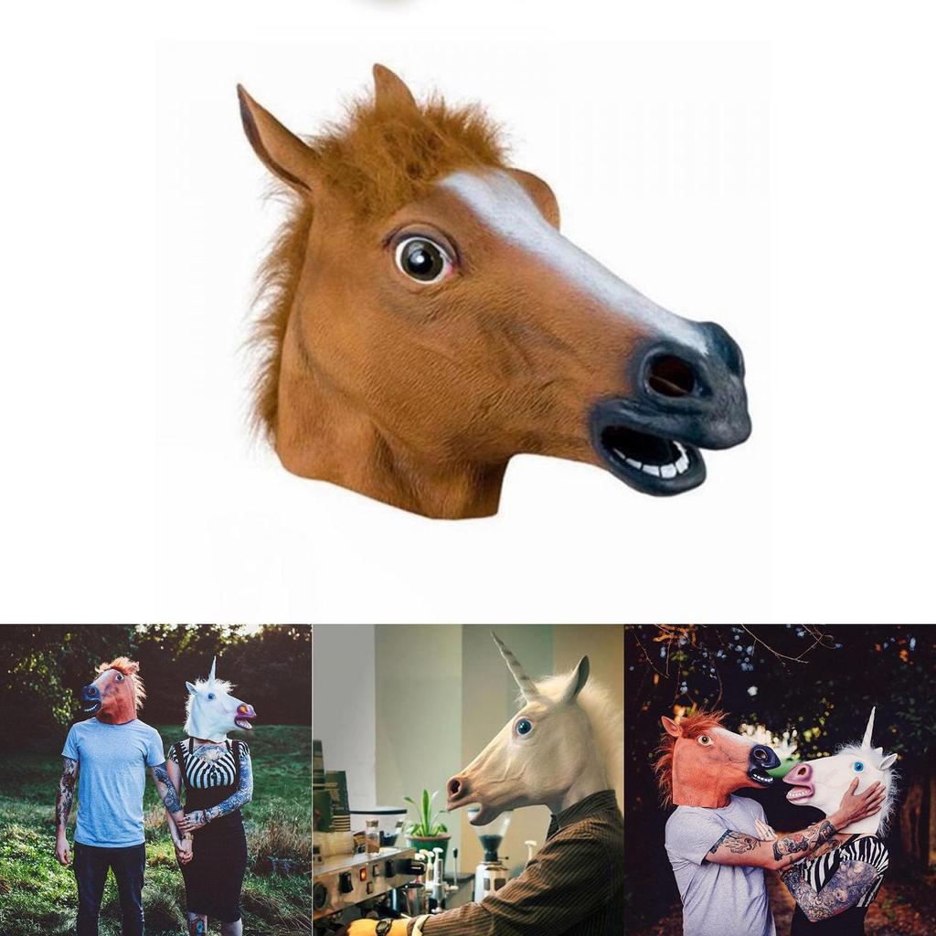Halloween Unicorn Horse Head Mask Latex Costume For Scary Parties