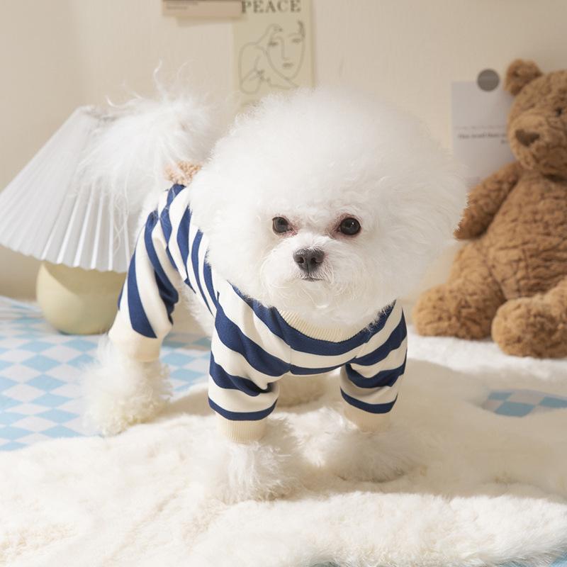Autumn and winter thin cute bear striped puppy four-legged loungewear cat home air conditioner clothing pet clothes