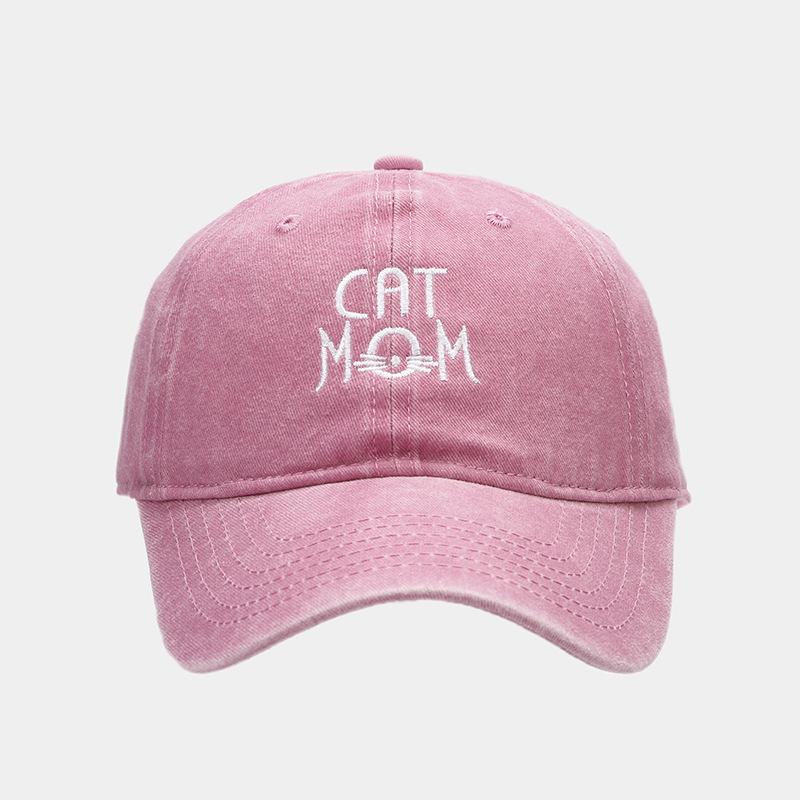 Trendy fashion old soft top cap show face small lady CAT embroidery versatile baseball cap outdoor hat