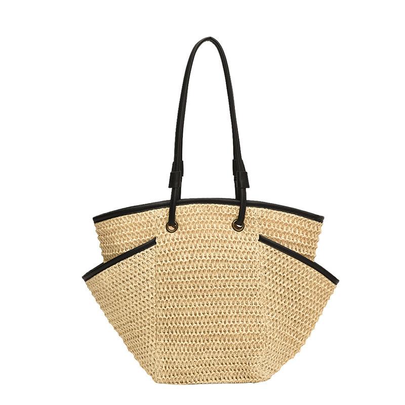 Borsa Tote Intrecciata Grande Capacità Estiva per Donna con Chiusura a Zip per Vacanze al Mare e Uso Quotidiano