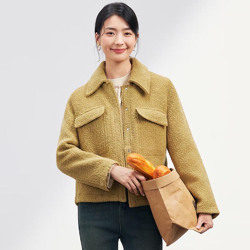 JOY SPEAKER Manteau d'hiver court en laine d'agneau pour femme