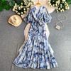 French light luxury elegant flared sleeve V-neck dress women's summer style romantic high-end printed dress