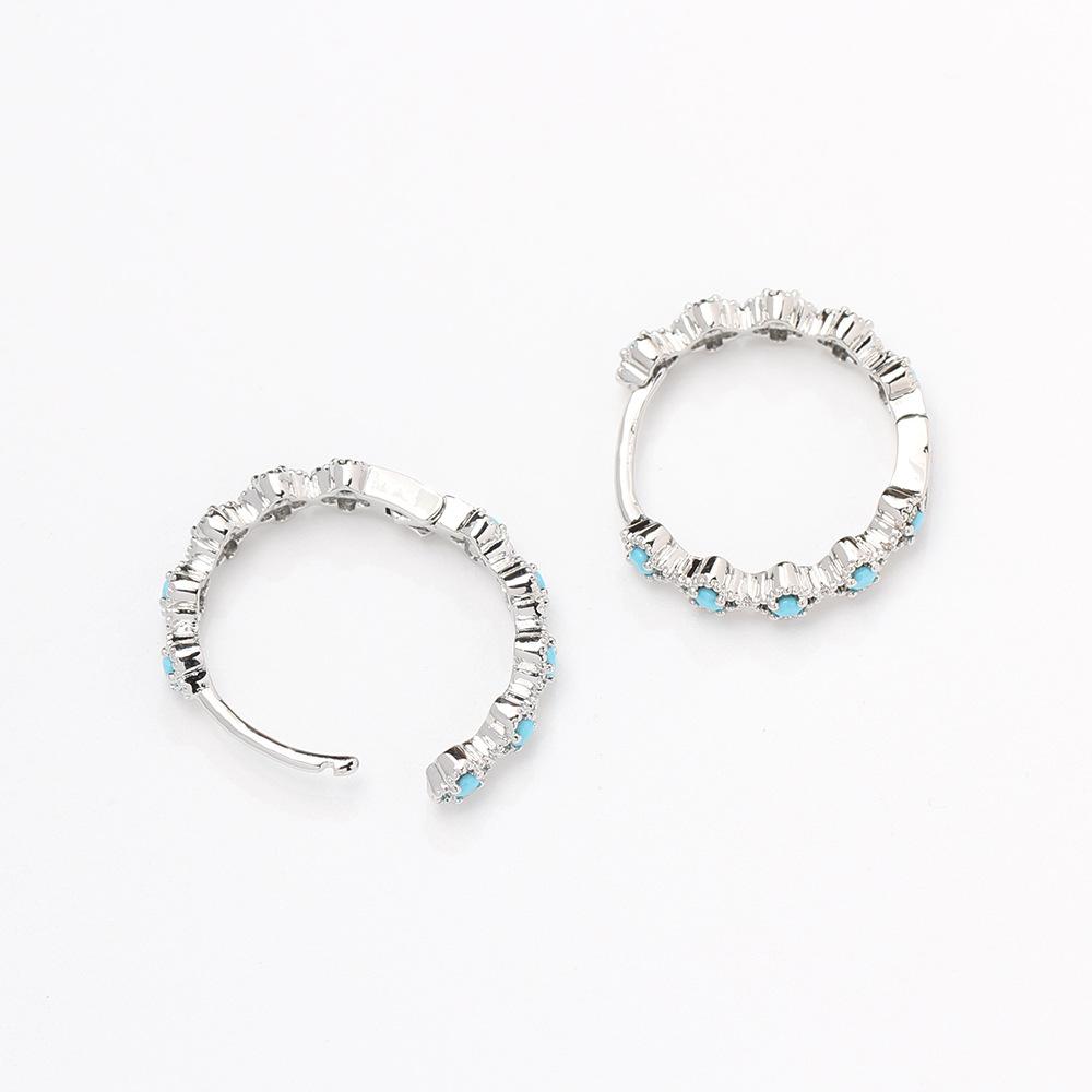 Europe and the United States Cross-border Explosion Cold Wind Slightly Inlaid Turquoise Ear Buckle Fashion Personality Women's Light Luxury High-end