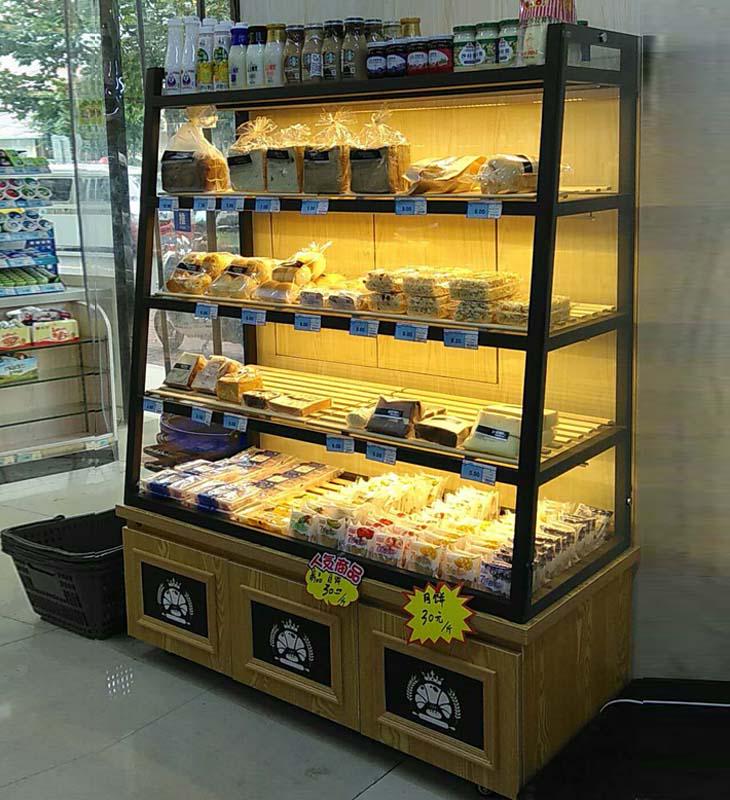 In-Stock Bakery Display Cabinet: Solid Wood & Wrought Iron Island with Drawers for Bread, Pastries, and Fried Goods
