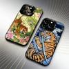 Ukiyo-e Style Tiger Tortoise Print Phone Case For iPhone 16 17 15 14 12 13 Pro Max Black Candy Matte Shockproof Cover