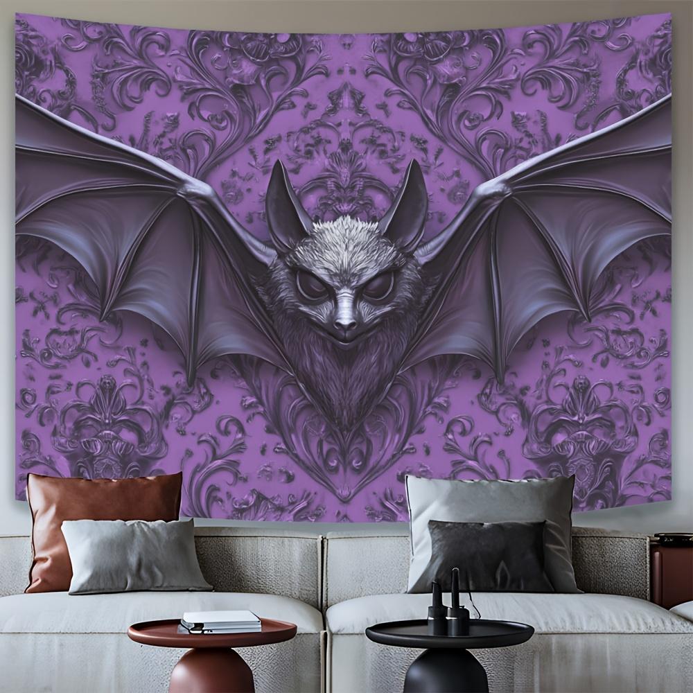 Elegant Purple Bat Wall Tapestry with Intricate Baroque Patterns - Polyester, Feather-Free, Perfect for Living Room, Bed