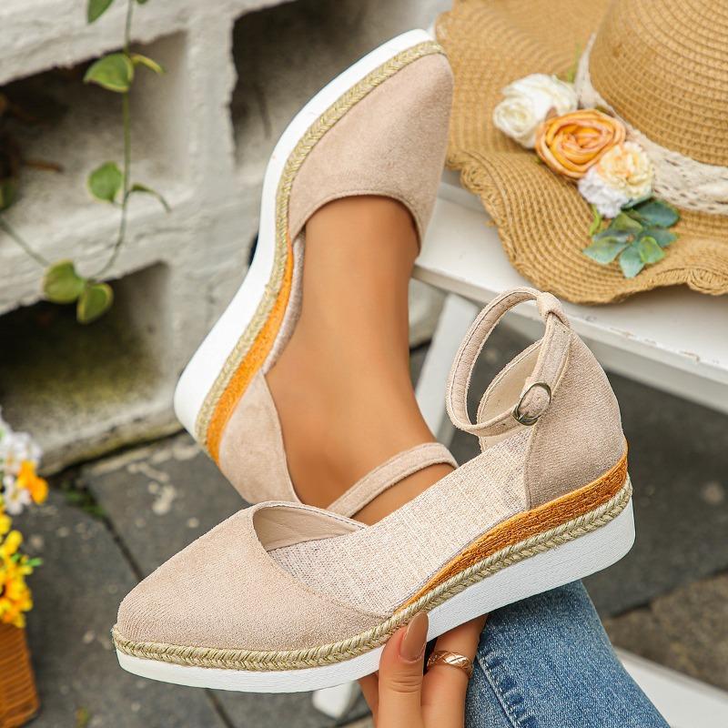 Sandali con zeppa a punta chiusa da donna, sandali gladiatore estivi con cinturino e fibbia, espadrillas alla moda da donna, sandali con plateau Zapatos De Mujer
