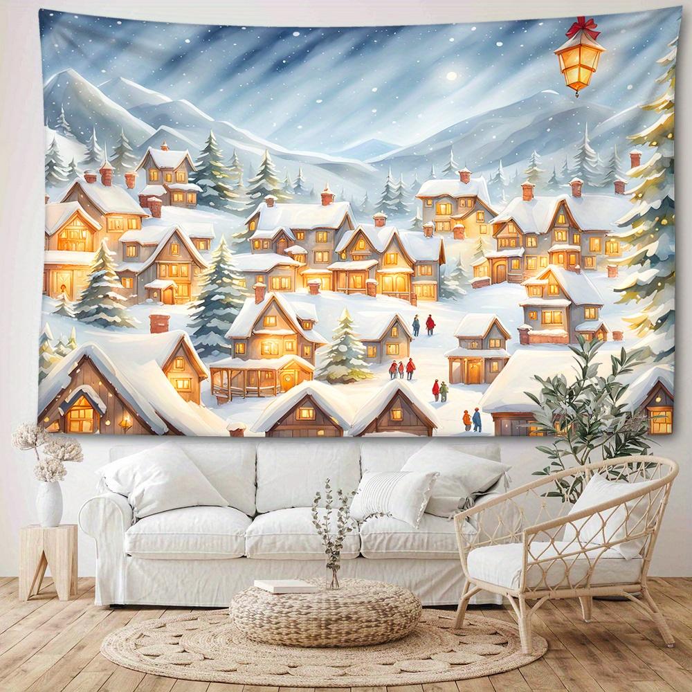 1pc Christmas Village Tapestry, 126x71inch, Festive Holiday Wall Hanging, Polyester Soft and Flat Fabric, No Power Needed, Woven, Textured, Natural St