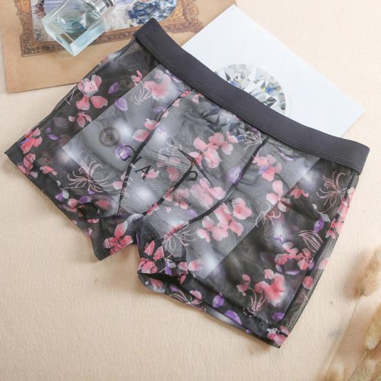 Men Boxer Underwear Mid-rise Comfortable Fit High Elasticity Shorts Panties Lace Mesh Yarn Seamless Underwear