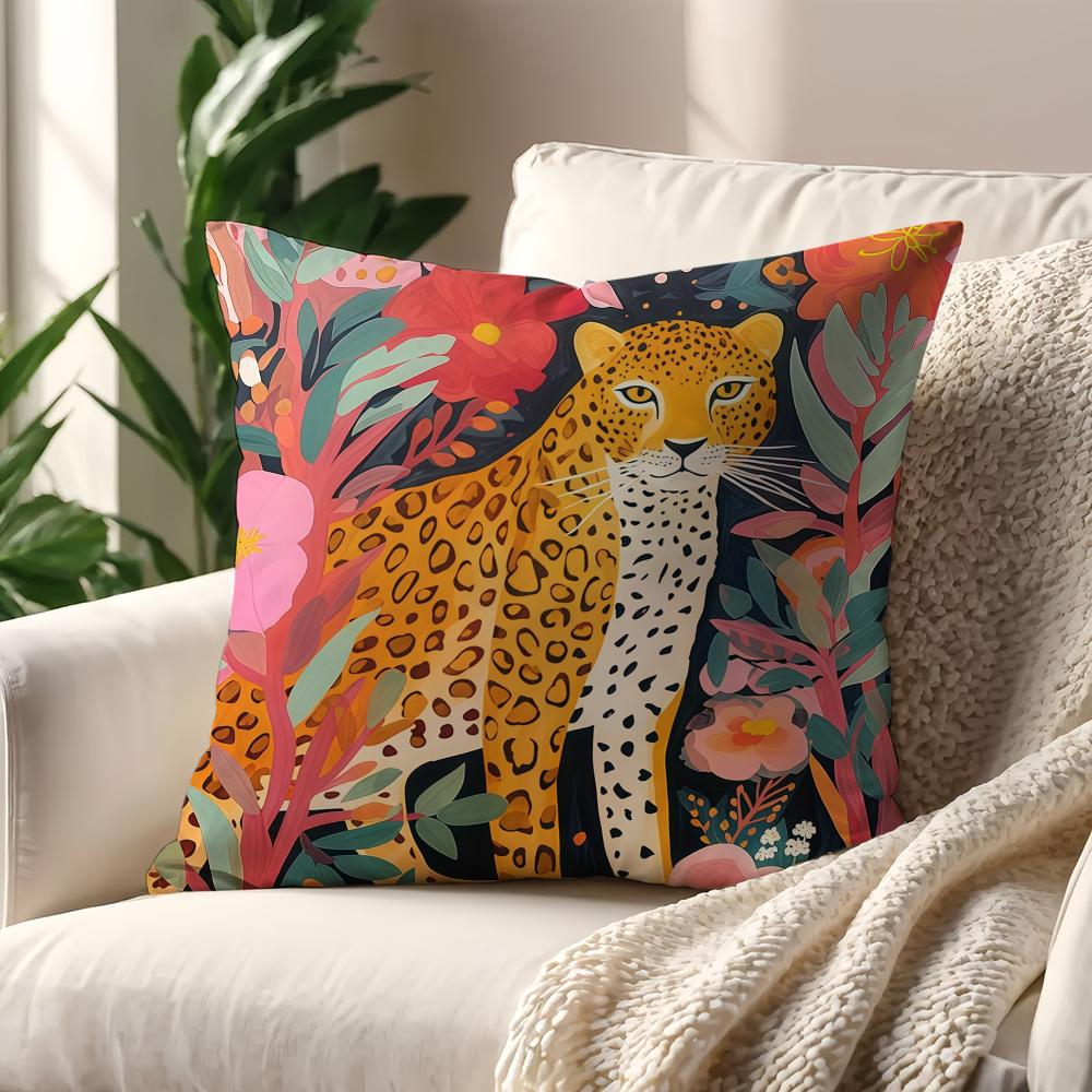 Flower Leopard Print Art Jungle Cushion Cover Decoration Room Car Home Office Coffee Pillow Sofa Printing Nordic Simplicity Hit