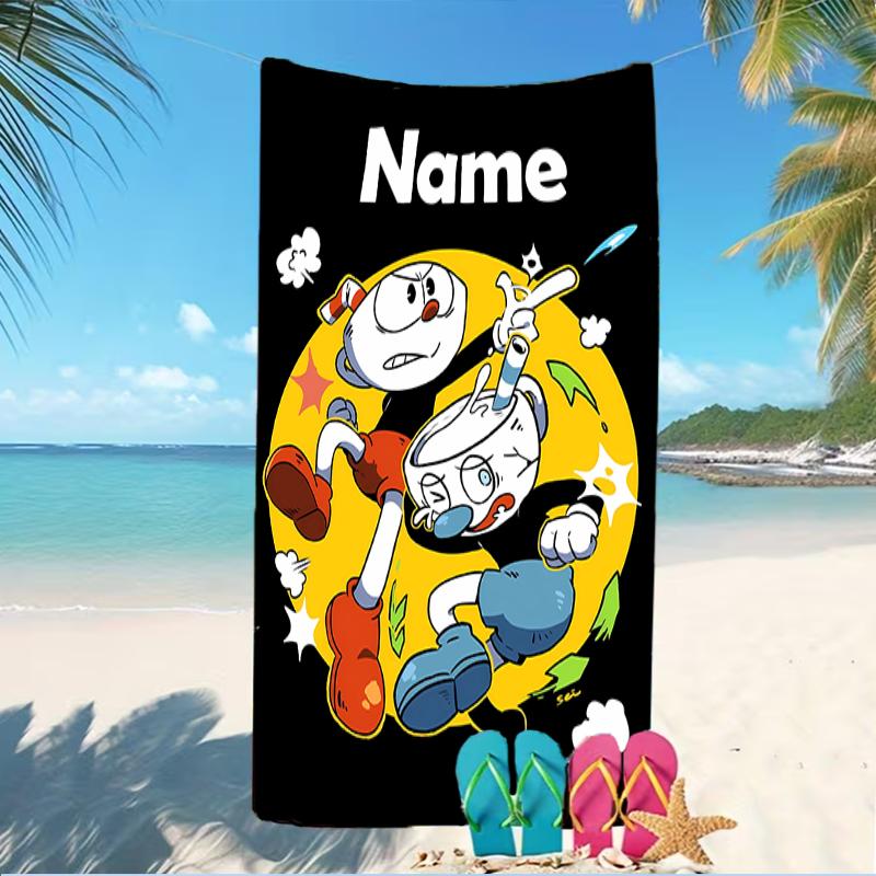 Customizable personalized beach towels Cuphead themed designs.Suitable for the beach, yoga, sports;ideal as beach accessories