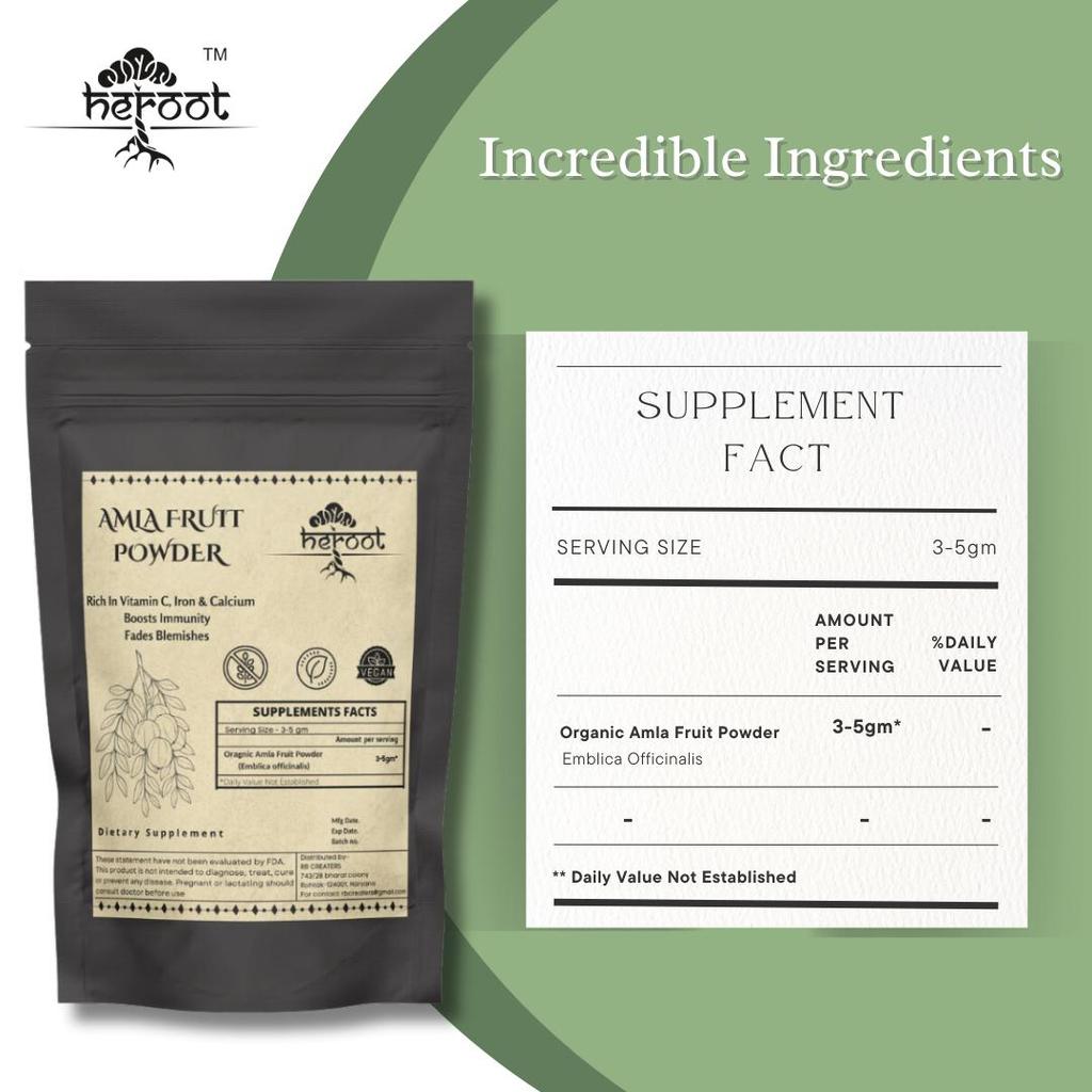 Heroot Amla Powder | Indian Gooseberry Powder | Natural Source of Vitamin C & Antioxidants | Hair & Skin Care | Herbal Supplement