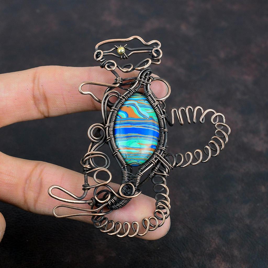 Rainbow Calsilica Pendant Copper Wire Wrapped Pendant Rabbit Pendant Original Gemstone Jewelry Handmade Pendant Copper Jewelry Gifts For Her