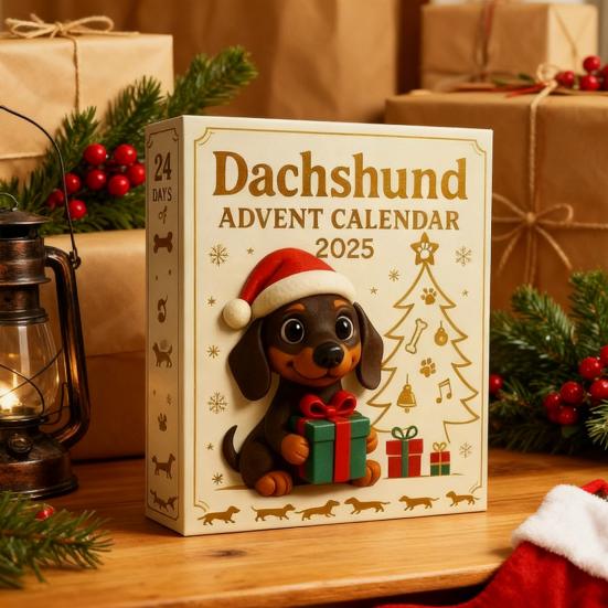 2025 Jezevčík Adventní kalendář 24denní odpočítávací kalendář s 3D akrylovými ozdobami Dekorace na vánoční stromeček Unikátní dárek pro milovníky psů