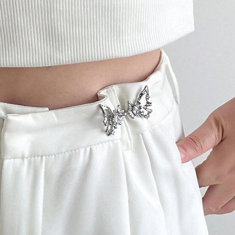 Women Vintage Rhinestone Butterfly Pant Waist Tightener Detachable Adjustable Jean Waist Button Buckle