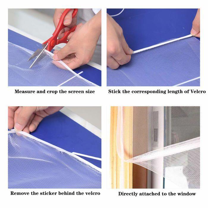 Moustiquaire fenêtre autocollante 150 x 130 cm (3 pcs) en polyester blanc - kit filet + 4 rubans