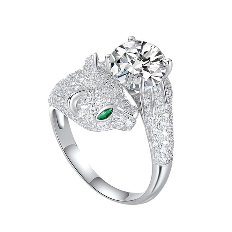 Kreativer Leopardenkopf-Ring für Damen - Grün & Weiß Zirkonia Schmuck | Verstellbares Offenes Design Party Schmuck