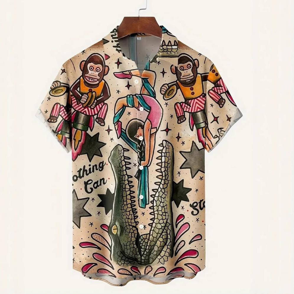 

Мужская летняя рубашка с коротким рукавом в стиле гавайской гавани, модная повседневная рубашка с 3D-принтом, свободная, удобная рубашка для пляжного отдыха 5XL