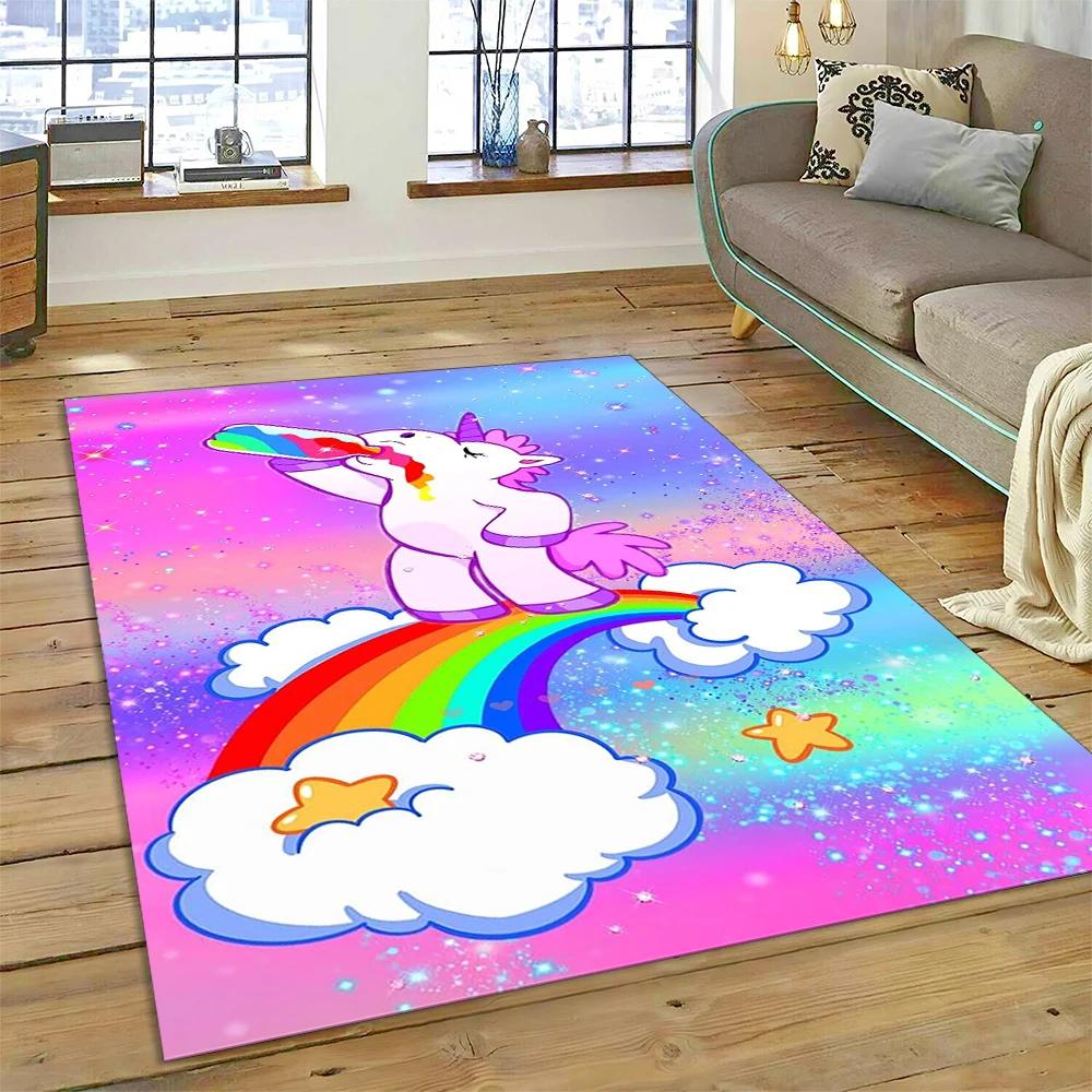 3D Uroczy Jednorożec Dywan Zwierzęcy z Kreskówek do Domu Salon Sypialnia Sofa Wycieraczka Wystrój, Dywan Do Zabawy Dziecięcej Antypoślizgowa Mata Podłogowa