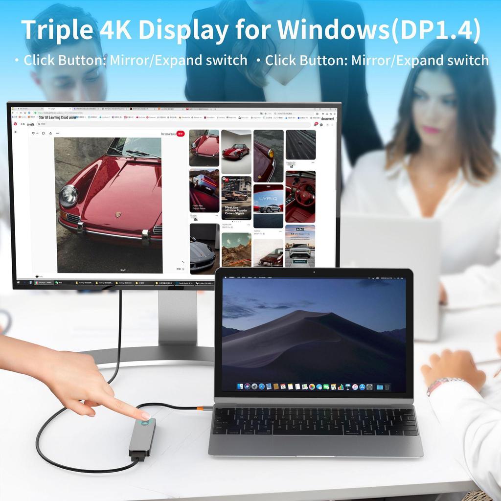 Type-C 8-in-1 Expansion Dock: 4K 60Hz Multi-Function Converter with One-Key Screen Off for Mobile Phones, Tablets, and Computers.