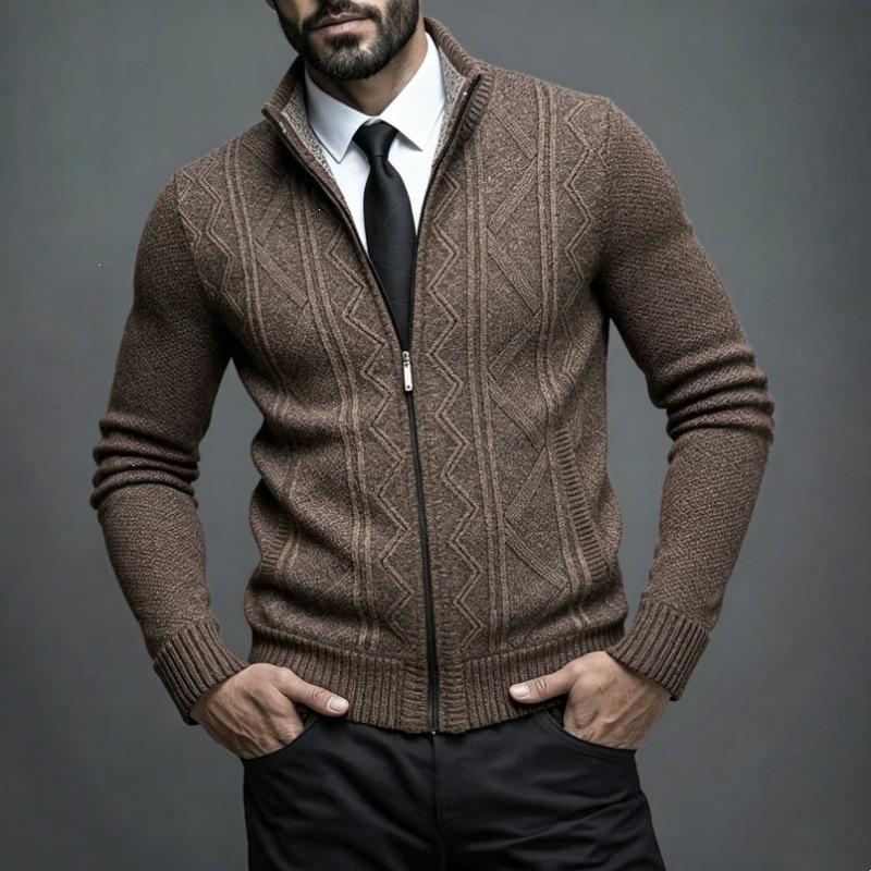 Autumn and winter new men's stand-up collar fleece sweater knitted sweater youth fashion casual cardigan jacket men