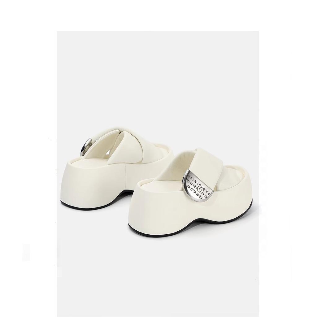 Klettverschluss Metall Kreuz Hausschuhe Damen 2025 neu klein dick Sohle Höhenerhöhung Freizeit Urlaub Strand Sandalen