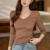 V-neck Base Shirt for Women Long-sleeved T-shirt Autumn Clothes New Slim Top