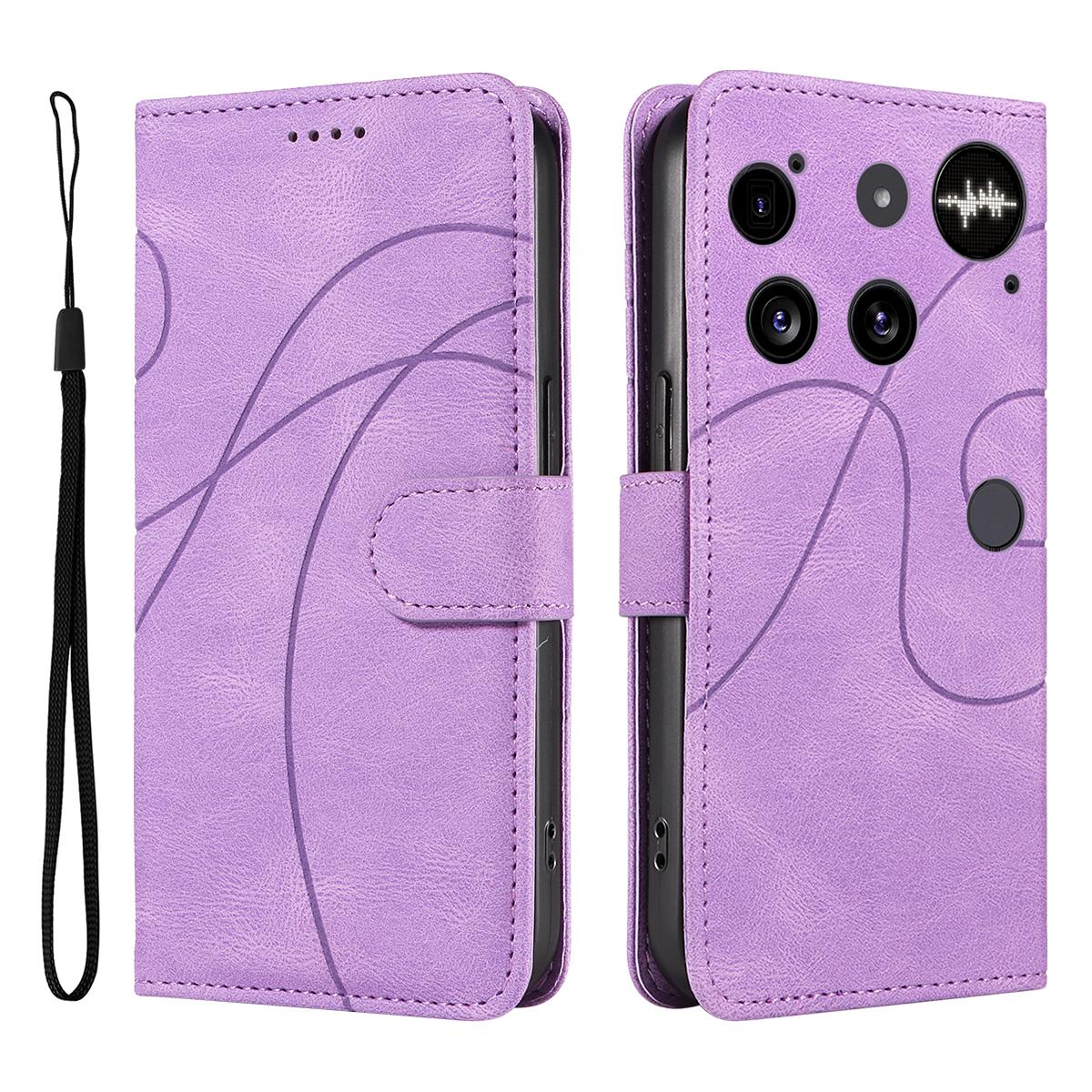 

Ні за що Телефон (3) 5G Чохол-гаманець Шкіряний чохол для телефону Підставка з дизайном вигнутих ліній Light Purple