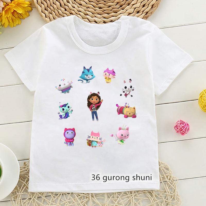 2026 Hot Sale Gabby Dollhouse Cartoon Print Tshirt Girls Kawaii Kids Clothes Cute Cat T-Shirt Children'S Clothing Summer Tops
