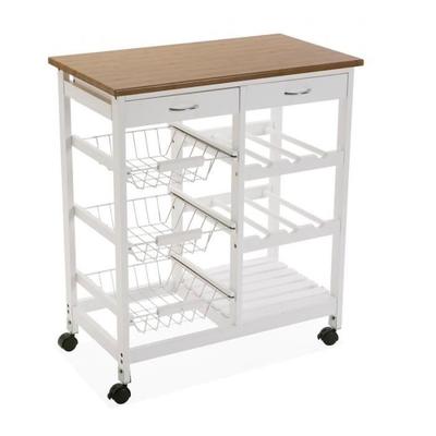 Stamford Kitchen Cart with Wheels - Wooden Kitchen Storage - White - Versa