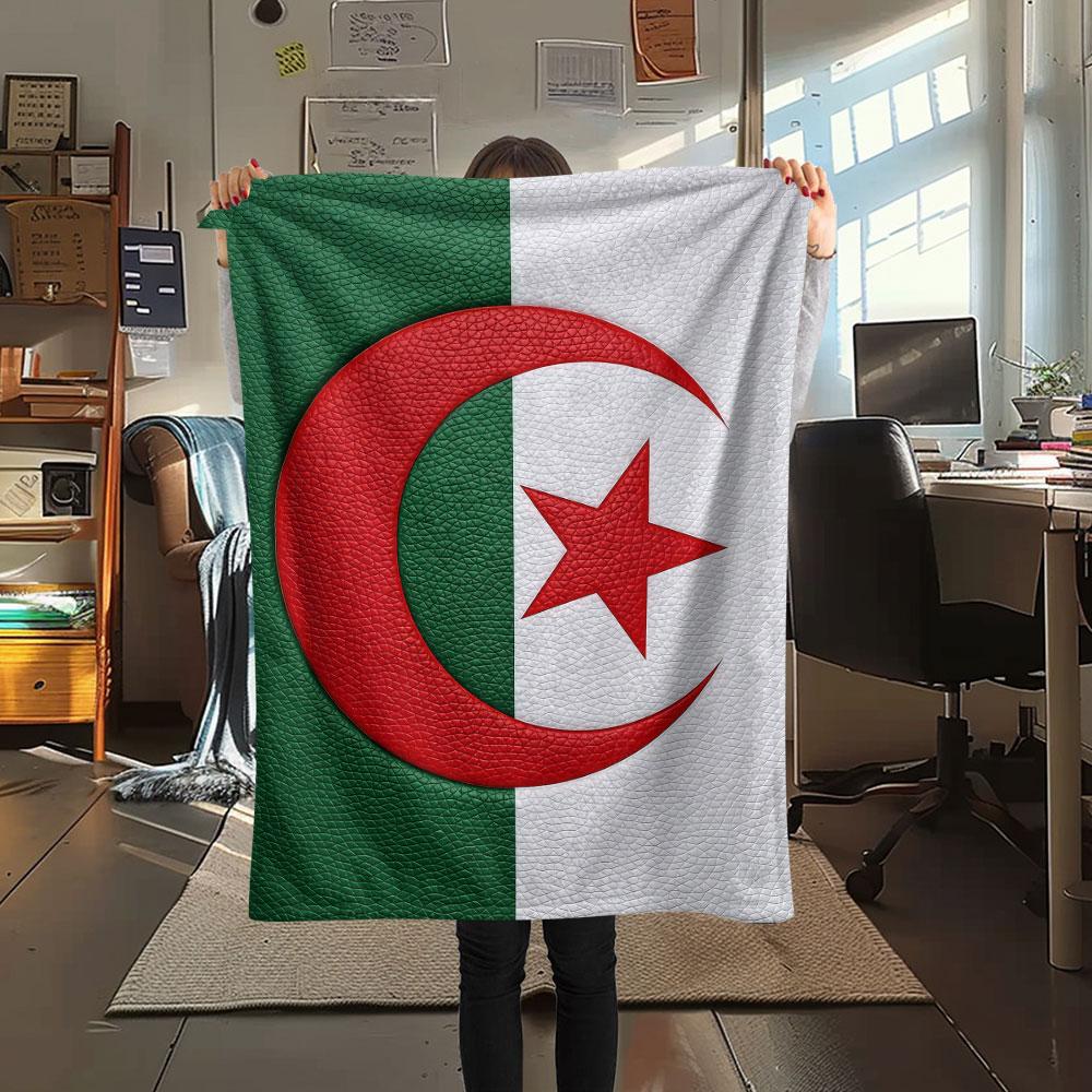 1PC Algeria National Football Team Patterned Flannel Blanket Suitable For All Seasons for Home Decor Warmth and Comfort Gifts Holiday Present
