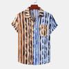 Men's Loose Casual Hawaiian Vacation Short Sleeve Printed Patchwork Top Beach Button Up Shirt