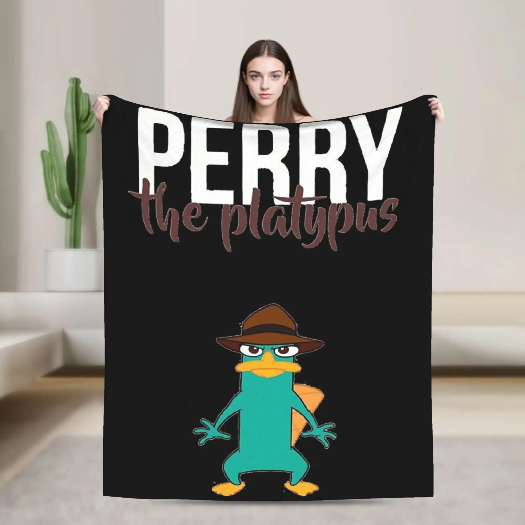 Retro Perry the Platypus Cartoon Duck Plush Flannel Throw Blanket for Kids Boys Girls Living Room Soft Warm Bedspread 100x150cm