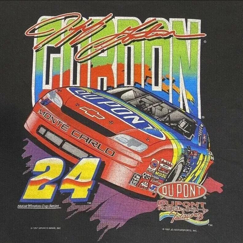 Vintage jeff gordon nascar 1997 černé fruit of the loom unisex tričko s-5xl Unisex tričko