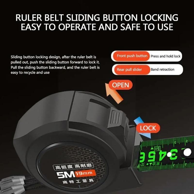 5/7.5/10M Fita Métrica de Alta Precisão Espessada com Autotrava Fluorescente Resistente ao Desgaste Fita de Aço Fita Métrica Ferramentas de Medição