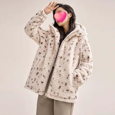 Gemütliche Jacke mit Kapuze aus Kunstkaninchenfell, Vintage-Punkte, flauschiger Wintermantel, warm, verdickt, Premium-Oberbekleidung