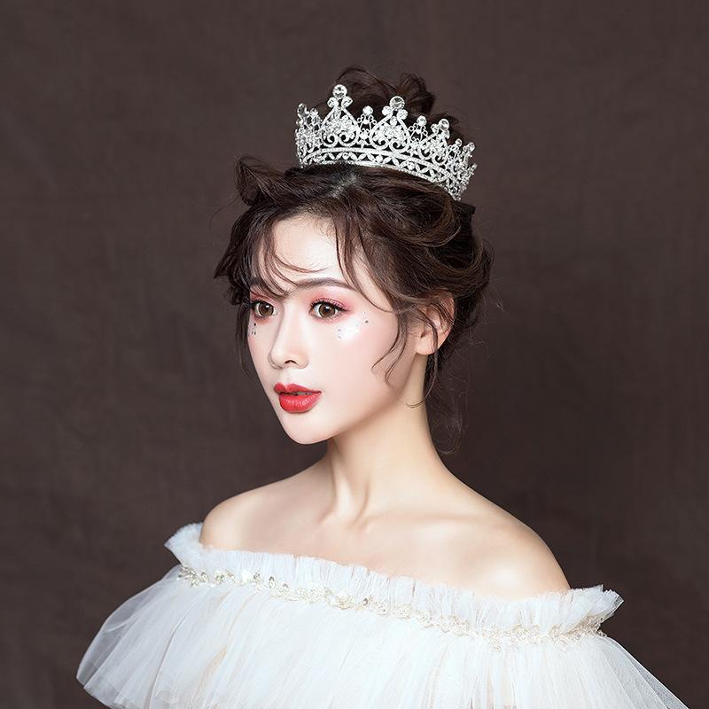 High-end Bridal Crown Alloy Rhinestone Round Crown Tiara Wedding Dress Accessories Jewelry