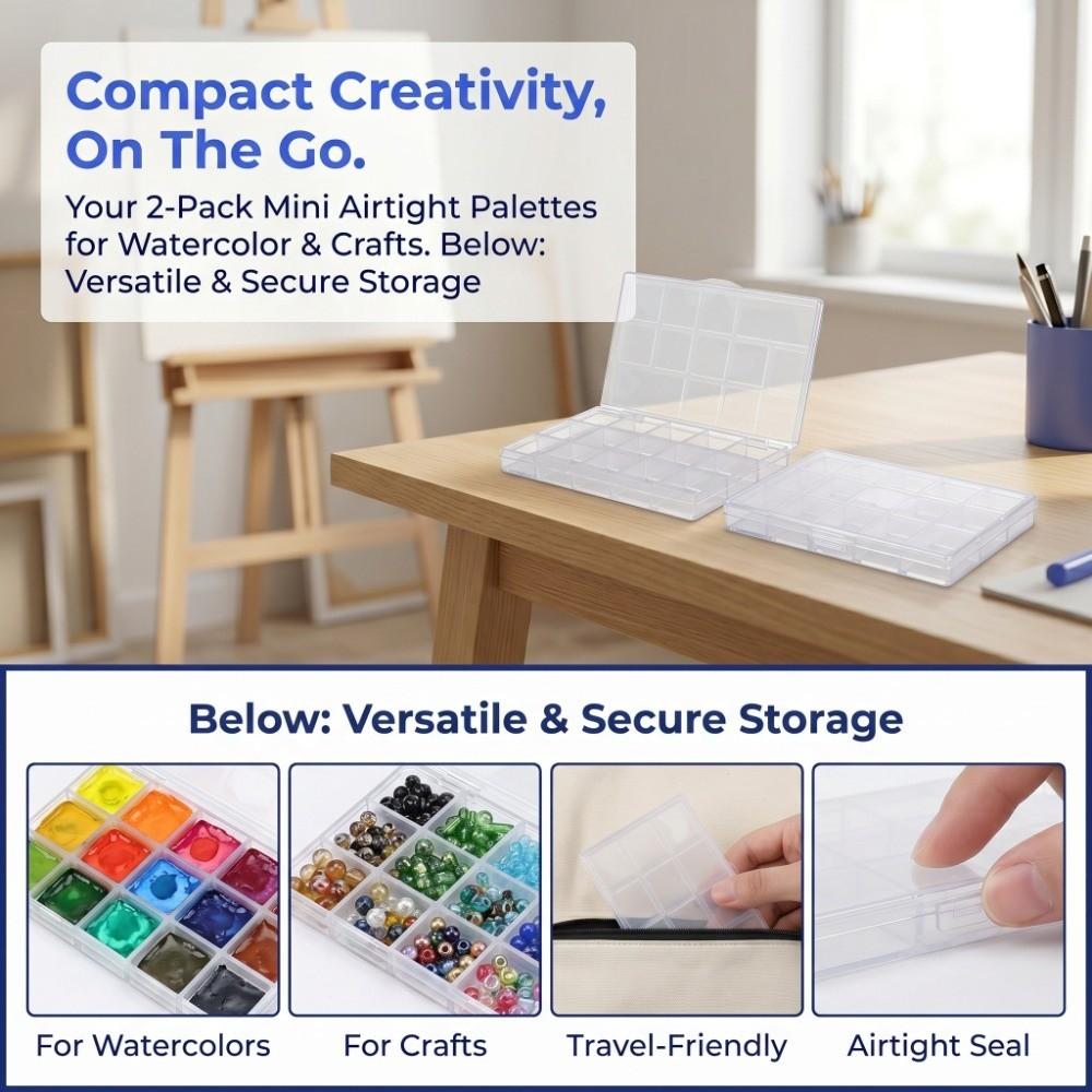 2PCS Transparent Paint Box 15 Grids Art Pigment Container  Daily Art Class Arrangement