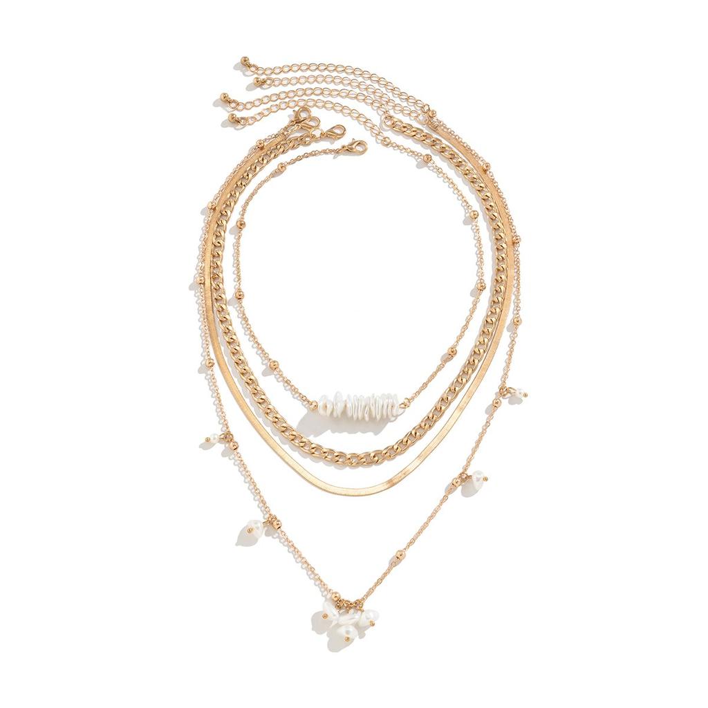 Vintage Irregular Imitation-Pearl Pendant Choker Necklace Women Wedding Bridal Goth Flat Snake Chain Neck Jewelry New