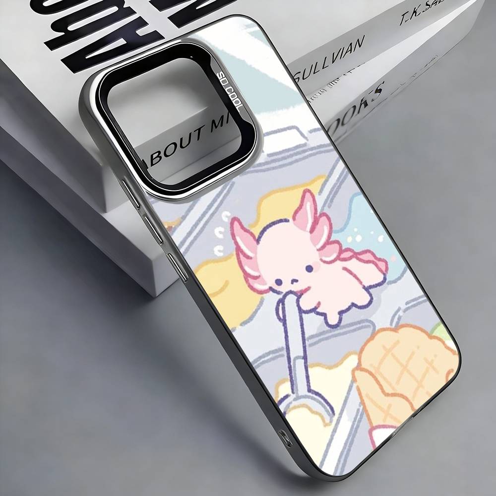 

Cartoon Cute Axolotl Colorful Silver Back Phone Case For IPhone 17 16 15 14 13 12 11 Plus Pro Max Plus iPhone17PRO