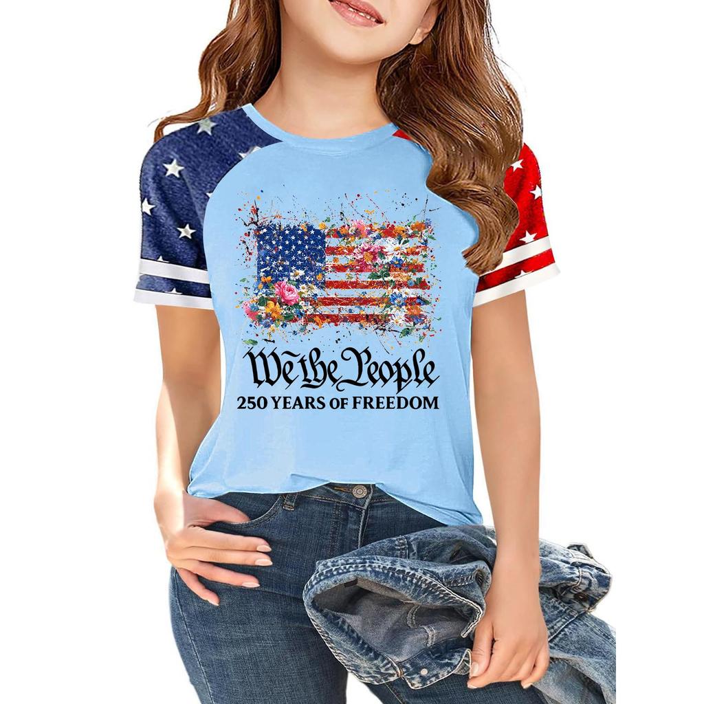 Kids Independence Day Graphic T Shirt Short Sleeve Casual Tee USA Patriotic Print Crew Neck Top for Boys Girls