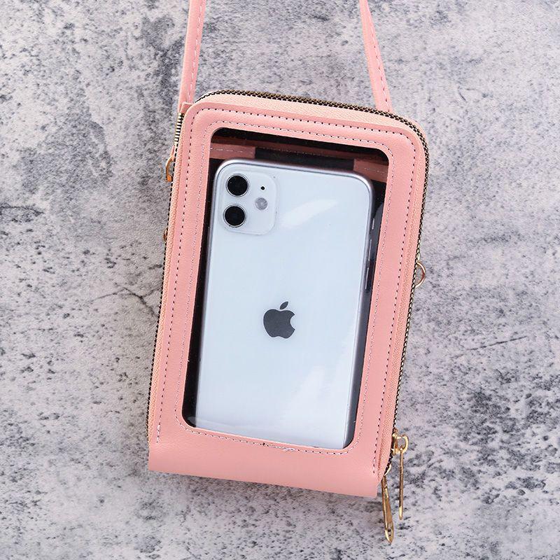 Korean-Style Women's Crossbody Phone & Cosmetic Bag: Touchscreen, Double Layer, Large Capacity