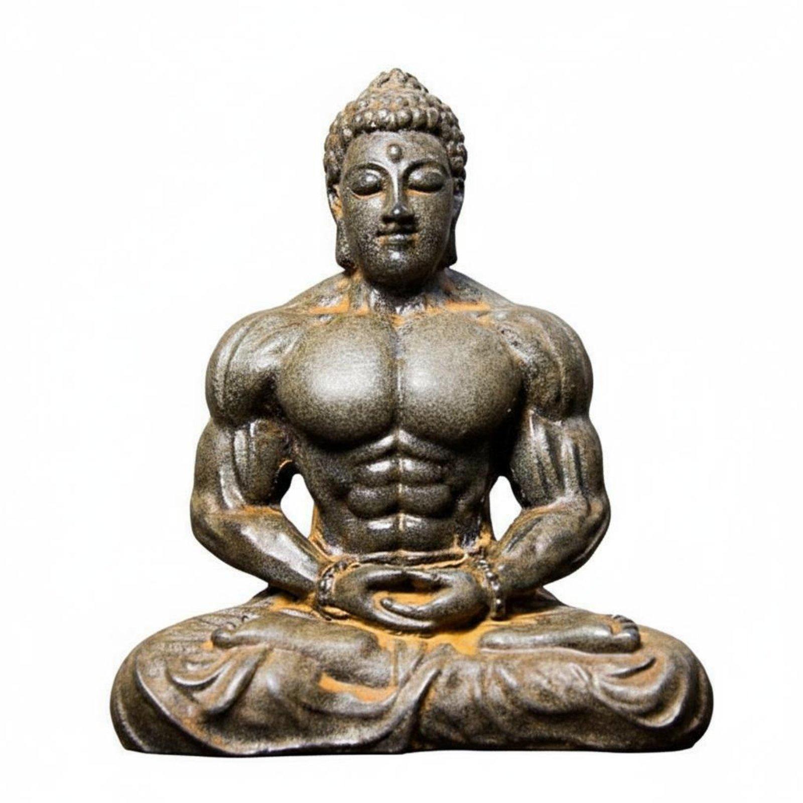 Resin Muscular Buddha Statue Creative Design Bodybuilder Buddha Figurine Vintage Style Meditating Muscle Man Statue for Fitness