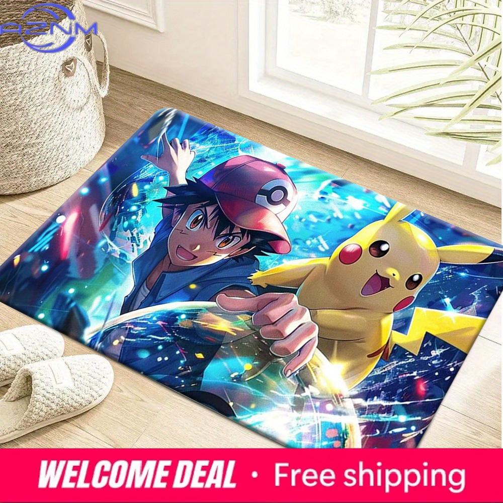 Pokemon Ash and Pikachu Adventure Print Non-Slip Doormat, Absorbent Floor Mat for Home Decor