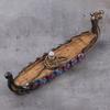 Ceramic Waterfall Incense Burner Viking Dragon Boat with 10 Free Cones Gift Option for Mixed Aromas
